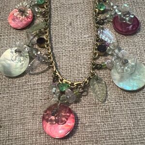 Fanciful Disc and Bead Necklace with Matching Pierced Earrings. 16"